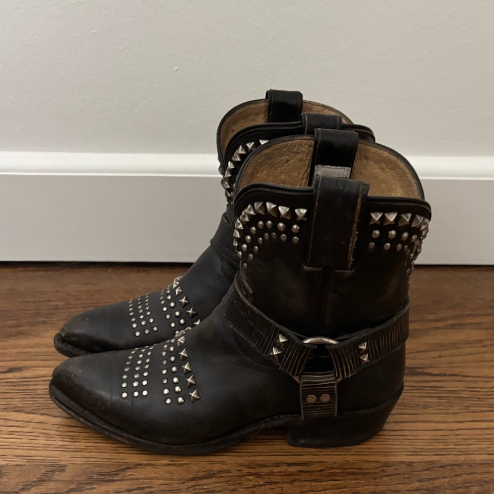 Frye Black Leather Boots with Silver Studs